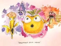 Funny scene from the movie finding nemo personally my favorite part Aya Sato On Twitter Sharkbait Ooh Haha Inktober Day 3 Bait Disneyart Findingnemo Art Watercolor