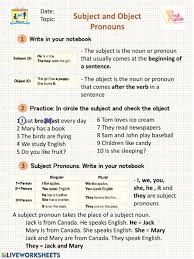 Subject And Object Pronouns Online Activity For Quinto You Can Do The Exercises Online Or Download The In 2020 English Worksheets For Kids Object Pronouns Worksheets