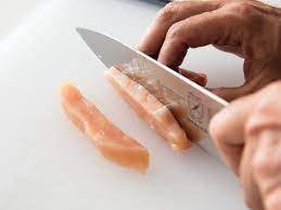 Chicken cut into cubes•to taste salt•ginger garlic paste•oyster sauce•hot sauce•chilli sauce•soya sauce•tabasco sauce. How To Slice Chicken Breast For Stir Fries Knife Skills