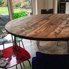 Reclaimed Round Dining Table Industrial Solid Wood Hairpin Legs Rustic Kitchen Table 7magok Scaffold Board Furniture 90 Cm And Others Reclaimed Wood Sideboard Dining Table Rustic Kitchen Tables
