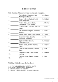 Chinese Zodiac English Esl Worksheets