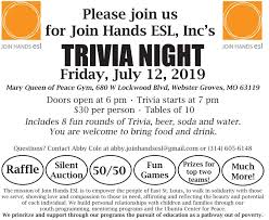 Built by trivia lovers for trivia lovers, this free online trivia game will test your ability to separate fact from fiction. Trivia Night On Friday July 12 Join Hands Esl