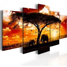 Soldes 2020 Tableau 5 Panneaux Savane Elephant Baobab Tableau Et Toile Decoration Murale Decoration Gifi Toile D Elephant Toile Murale Peinture D Elephant