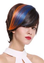 No hair color exudes classy elegance the way dark chocolate brown does. Wig Me Up Sa100 Lady Quality Wig Extravgant Colourful Short Dark Brown Blue Orange Strands Highlights Parting