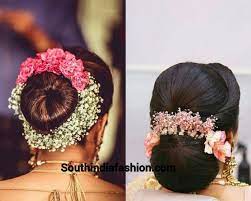 Indian Wedding Bun Hairstyle With Flowers And Gajra Wedding Bun Hairstyles Indian Bun Hairstyles Mom Hairstyles