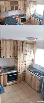 Open shelving and white kitchen cabinets are a popular trend in today's kitchens. Inexpensive Diy Recycling Pallet Kitchen Cabinet Pallet Kitchen Cabinets Wood Furniture Diy Pallet Kitchen
