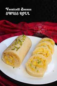 Easy Ramadan Snack Banana Vermicelli Swiss Roll No Bake Swiss Roll Recipe Iftar Recipes Indian Dessert Recipes Ramadan Recipes Iftar