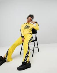 Black And Yellow Kappa Tracksuit Kappa Relaxed Tracksuit Bottoms With Popper Sides Co Ord Yellow Kappa Tracksuit Tracksuit Women Yellow Tracksuit