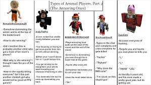 Subscribe or the hacks will not work! Types Of Arsenal Players Part 2 Annoying Ones Roblox Arsenal