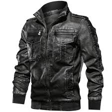 Jamickiki New Fashion Mens Casual Military Leather Jacket
