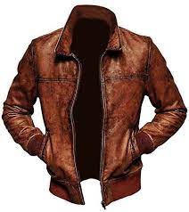Zillij Com Ltd Men S Lambskin Biker Bomber Leather Jacket Brown Leather Jacket Men Cafe Racer Leather Jacket Distressed Leather Jacket