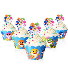 Where can i find a cute shark cake? Cute Baby Shark Party Supplies Cute Shark Cupcake Topper And Wrapper Set Of 24 Birthday Party Supplies Baby Shark Cake Decoration Amazon In Grocery Gourmet Foods