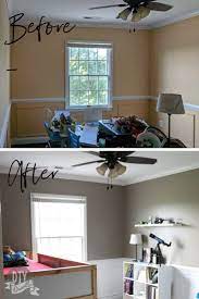 I had picture molding installed and here's how it looked right after the installation. Tips For Painting Two Tone Walls With A Chair Rail Home Decor Chair Rail Paint Ideas Bedroom With Chair