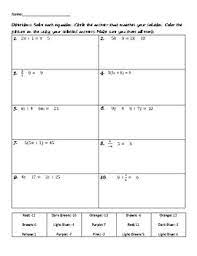 Find each answer on the coloring page and color symmetrically according to the color code. Multi Step Equations Coloring Activity Worksheets Tpt