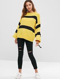 Black And Yellow Sweater Two Tone Loose Sweater Yellow Loose Sweater Sweaters Yellow Sweater