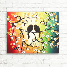 Colorful Wall Art Love Birds Painting Couples By Hjmartgallery Love Birds Painting Bird Paintings On Canvas Original Canvas Painting