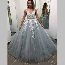 If a memorable entrance is a priority, this most royal of. Silver Grey Tulle White Lace Wedding Dresses Beading Belt Ball Gown Open Backless Deep V Neck Bridal Gowns Vestido De Noiva Wedding Dresses Aliexpress