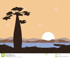 Por Do Sol Ou Nascer Do Sol Em África Baobab E O Lago Paisagem Do ...