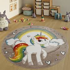 Ein bunter teppich bringt spaß und farbe ins kinderzimmer. Kinderteppich Rund Regenbogen Einhorn Bunt Teppich De