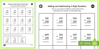 5th grade addition and subtraction worksheets including adding and subtracting large numbers, missing addend problems and missing minuend or subtrahend problems. Adding And Subtracting 3 Digit Numbers In A Column Mixed Worksheet Grade 3