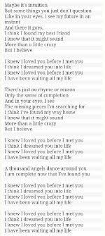 I Knew I Loved You Before I Met You Savage Garden Love Yourself Lyrics Feeling Song Favorite Lyrics