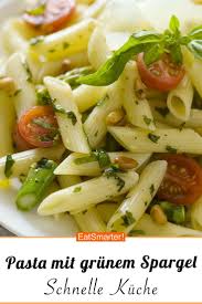 Schnelles Rezept Pasta Mit Grunem Spargel Tomaten Und Pinienkernen Smarter Kalorien 504 Pasta Mit Grunem Spargel Spargel Pasta Nudeln Mit Grunem Spargel