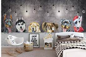 Nordic Simple Cartoon Dogs Nursery Wallpaper Wall Mural Grey Etsy In 2021 Dog Nursery Kids Bedroom Wall Decor Nursery Wallpaper