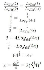 Solve For X When 3 1 4 Log Base 64 Of 4x Math Formulas Math Equations