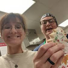 Last week, Ashley in the elementary cafeteria and Mrs. Reynolds in the high  school cafeteria went above and beyond by making and decorating 300 cookies  each for our students! Thank you, Ashley