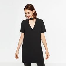 Zara V Neck Black Choker Dress Short Dresses Casual Black Choker Dress Mini Shirt Dress