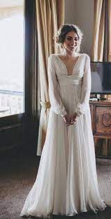 Elegant Chiffon Wedding Dress Empire Waist Long Wedding Dresses Sheer Long Sleeves Wedding Gown Empire Wedding Dress Backless Wedding Backless Wedding Dress
