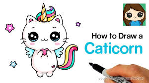 How To Draw A Caticorn Easy Youtube Cute Drawings Unicorn Drawing Unicorn Coloring Pages