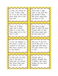 Addition Number Story Cards Number Stories Math Centers Kindergarten Second Grade Math