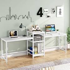 The standard desk is 29 to 30 inches tall. Buy Tribesigns 96 9 Double Computer Desk With Printer Shelf Extra Long Two Person Desk Workstation With Storage Shelves Large Office Desk Study Writing Table For Home Office White Online In Turkey B08ndf16m3