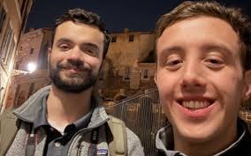 Jake Snyder, at right, a seminarian for the Diocese of Trenton, is  traveling