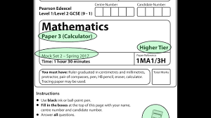 Edexcel Gcse Maths Mock Set 2 9 1 2017 Paper 3 Higher Calculator Youtube