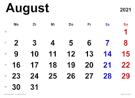 Skriv ut kalender, glidflygplan, planering för poster i. Kalender August 2021 Als Word Vorlagen