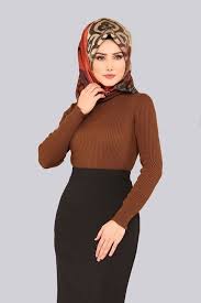 Modaselvim Tunik Bogazli Triko Kazak 3135af356 Kahve Guzel Turban Islami Moda Triko