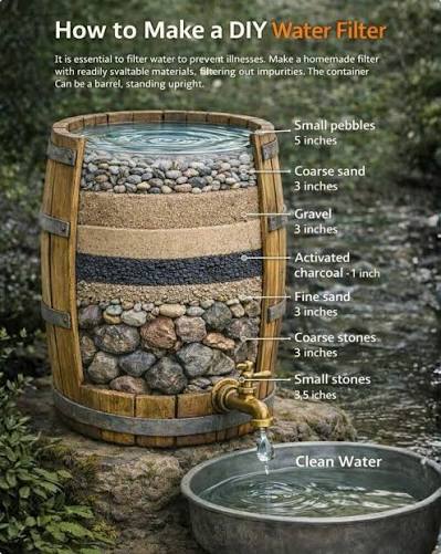 💧 How to Make a #DIY #WaterFilter 💧 1️⃣ Choose a solid container Use a  barrel or large container placed upright Add a tap at the bottom for water  collection 2️⃣ Start
