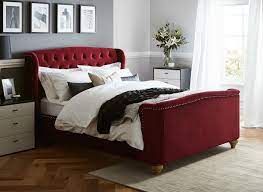 our macgill bed frame is upholstered in ravishing red velvet effect fabric with beautiful detailing and velvet bed frame red headboard bed frame and headboard