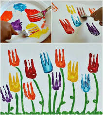 Kids Activities Painting With A Fork Spring Art Projects Art Activities For Kids Tulip Painting