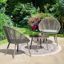 Bungalow Rose Alianna Patio Rope 3 Piece Bistro Set With Cushions Reviews Wayfair Outdoor Bistro Set Bistro Set 3 Piece Bistro Set