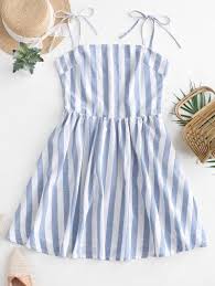 Zaful Striped Tie Straps Mini A Line Dress Fashion White Mini Dress Summer Dresses For Women