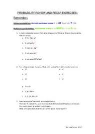 Probability Exercises Answers Mutually Exclusive Events And Independent Events Probability Exercise Teaching Resources