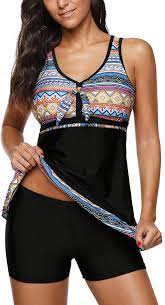 Zando Women Floral Tankini Tummy Control Swimwear Tankswimsuit With Boyshorts Two Piece Bathing S Long Torso Tankini Tummy Control Swimwear Plus Size Swimsuits