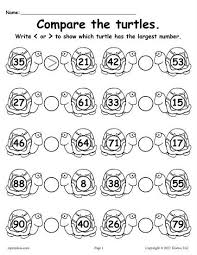 Turtle Themed Greater Than Less Than Worksheet Kindergarten Worksheets Kindergarten Math Worksheets Kindergarten Worksheets Printable