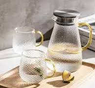 Textured Heat Resistant Glass Water Jug with Golden Handle ...