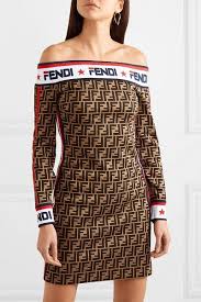 Fendi Off The Shoulder Printed Cotton Blend Mini Dress Fendi Dress Fendi Mini Dress