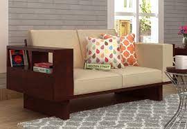 Buy Lannister 2 Seater Wooden Sofa Cream With Mahogany Finish This Two Seater Sofa With Storage Is Great Choice To Diy Sofa Bed 2 Seater Sofa Sofa Set Online