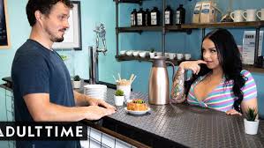 Chubby barista Payton Preslee gets intimate with a coworker in the coffee  shop